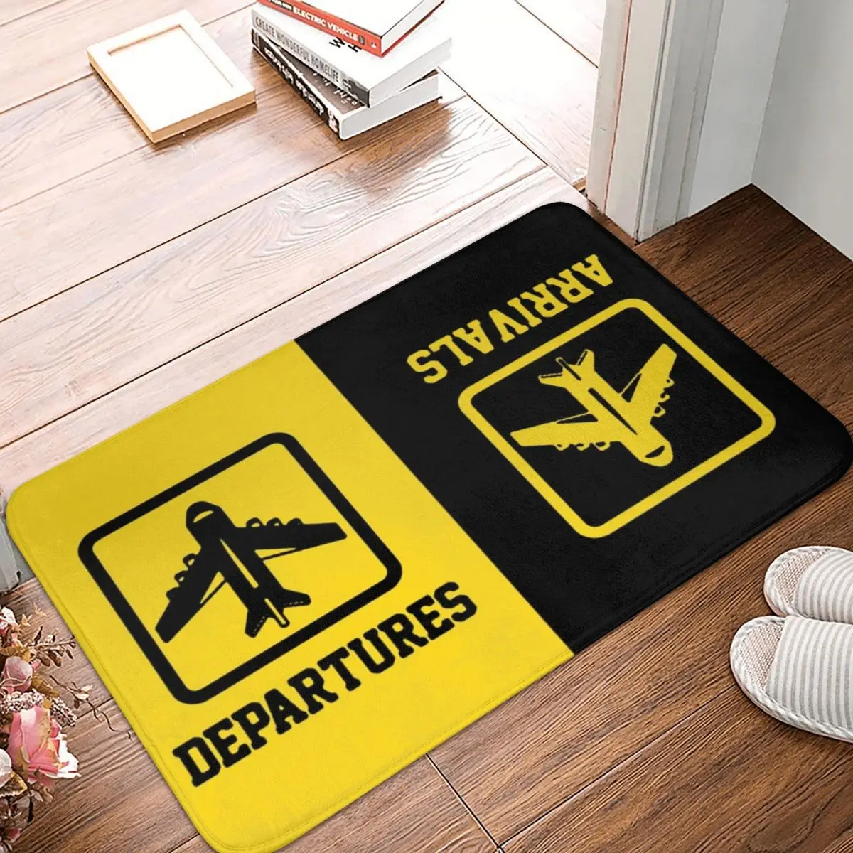 Airplane Arrivals Departures Bath Mat Bathroom Carpet for Shower Home Entrance Washable Waterproof Foot Mat Anti Slip Toilet Pad