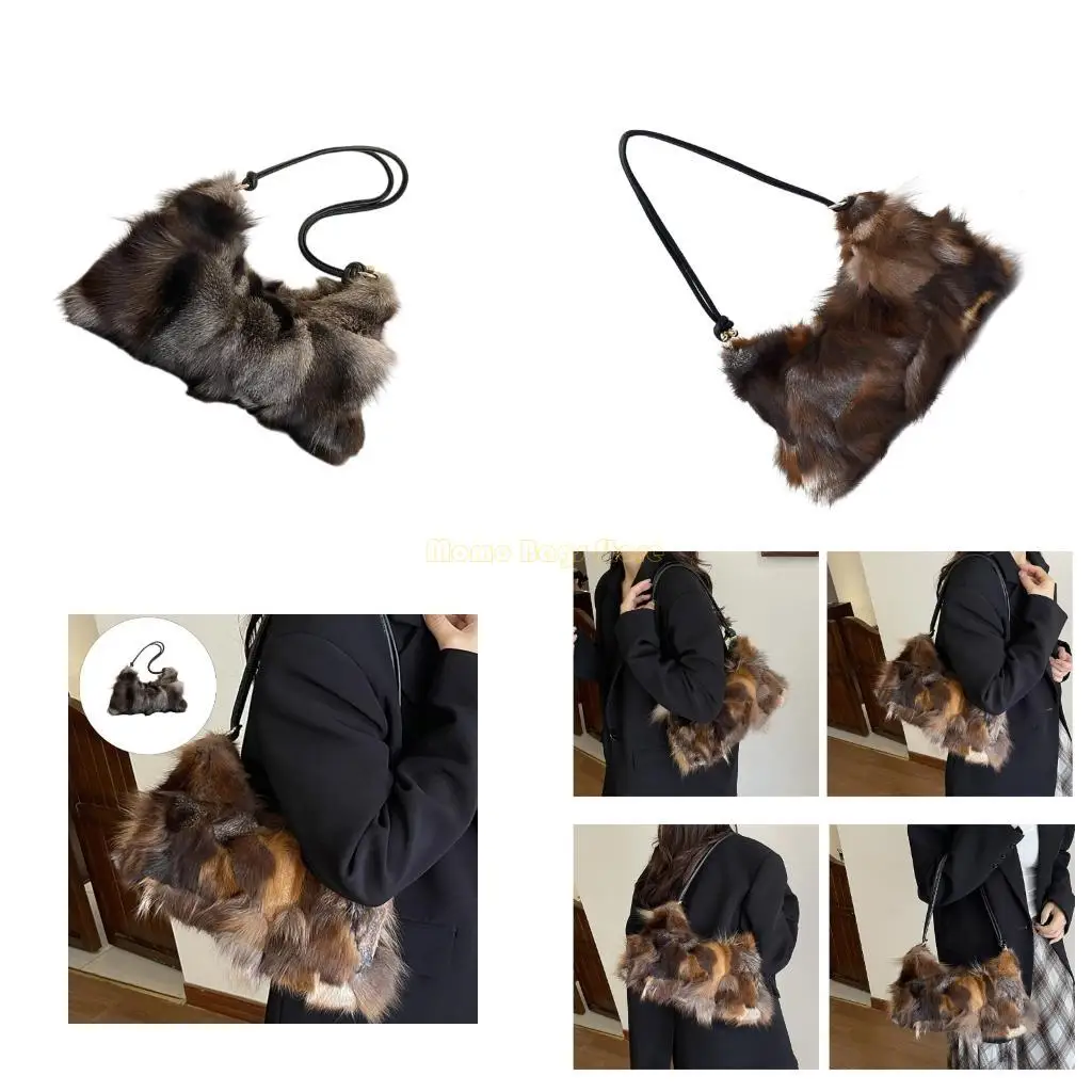 

X90D Длинная сумка на плечо из искусственного меха в стиле пэчворк, легкий дизайн, эргономичный ремешок для комфорта во время на