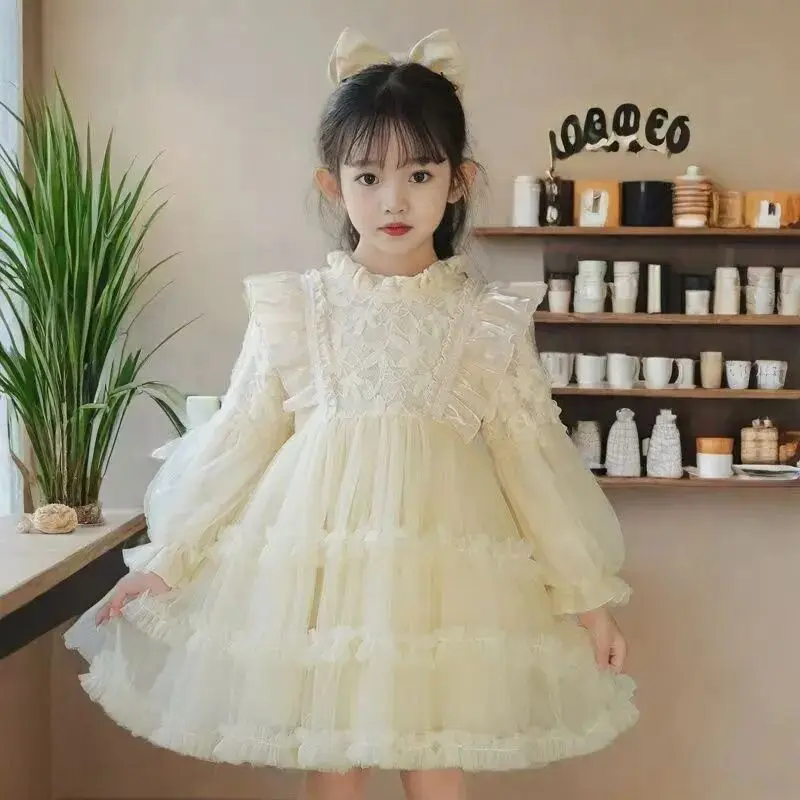 Mädchen Langarmkleid Frühling und Herbst Neues Kleid Kindergeburtstag Elegantes Super-Feen-Prinzessinnenkleid