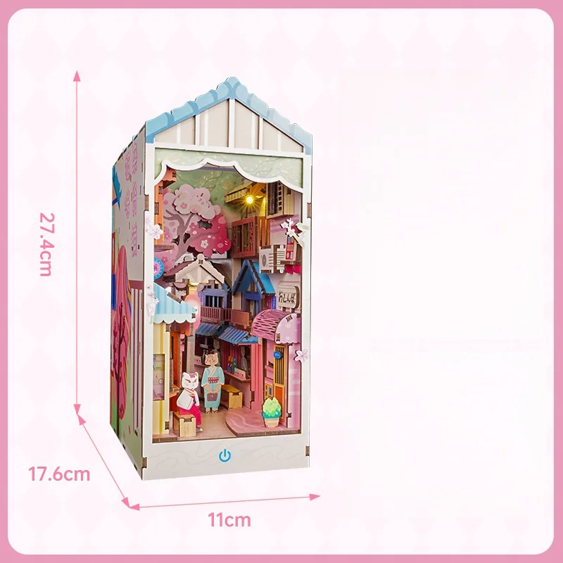 OUZEY Kawaii Cat Book Nook DIY، بقالة صغيرة ذات طابع وردي، هدية بيت الدمى اللطيفة للفتيات المراهقات #6