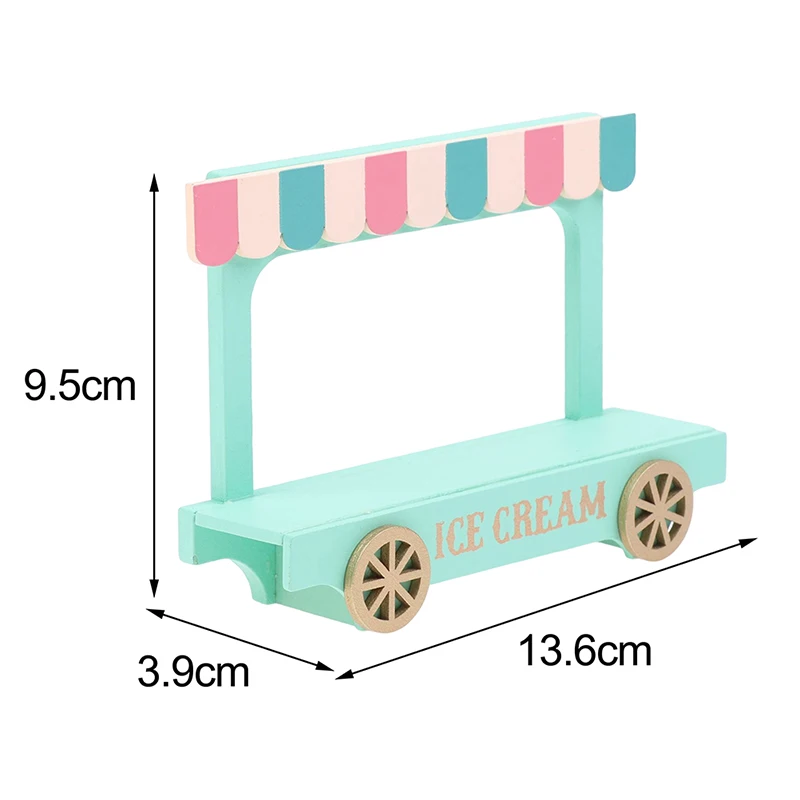 Dollhouse Miniature Wooden Ice Cream Van Little Decorative Miniature Scene Prop for Craft DIY Toy