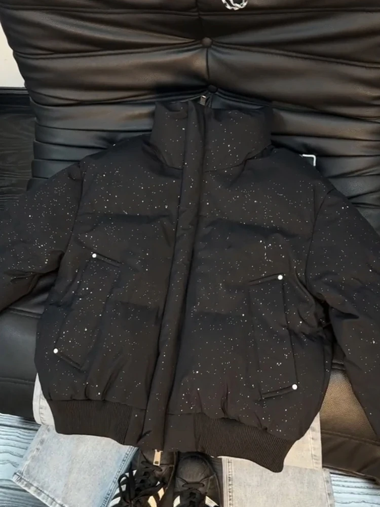 

Утепленная мужская зимняя куртка-пуховик американского стиля с воротником-стойкой, широкими рукавами, теплая верхняя одежда