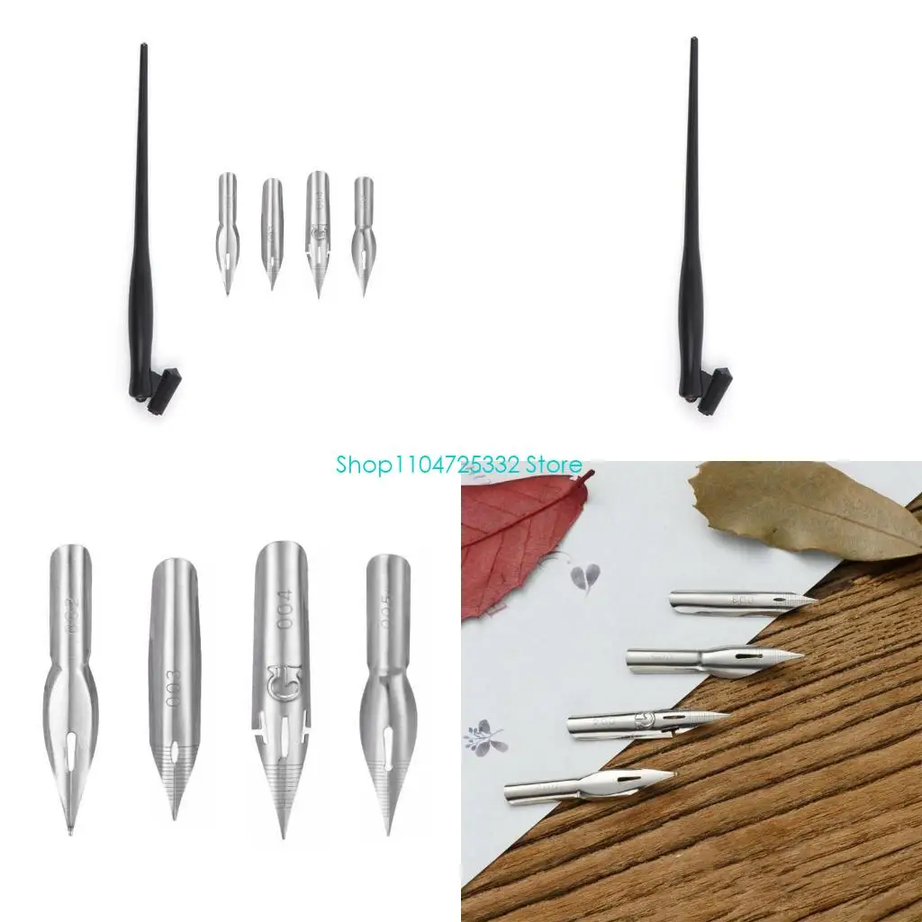 

P5EA Dip Pen Holder and 4 Replaceable Pen Tip Set Resin Dip Pen Holder for Beginner