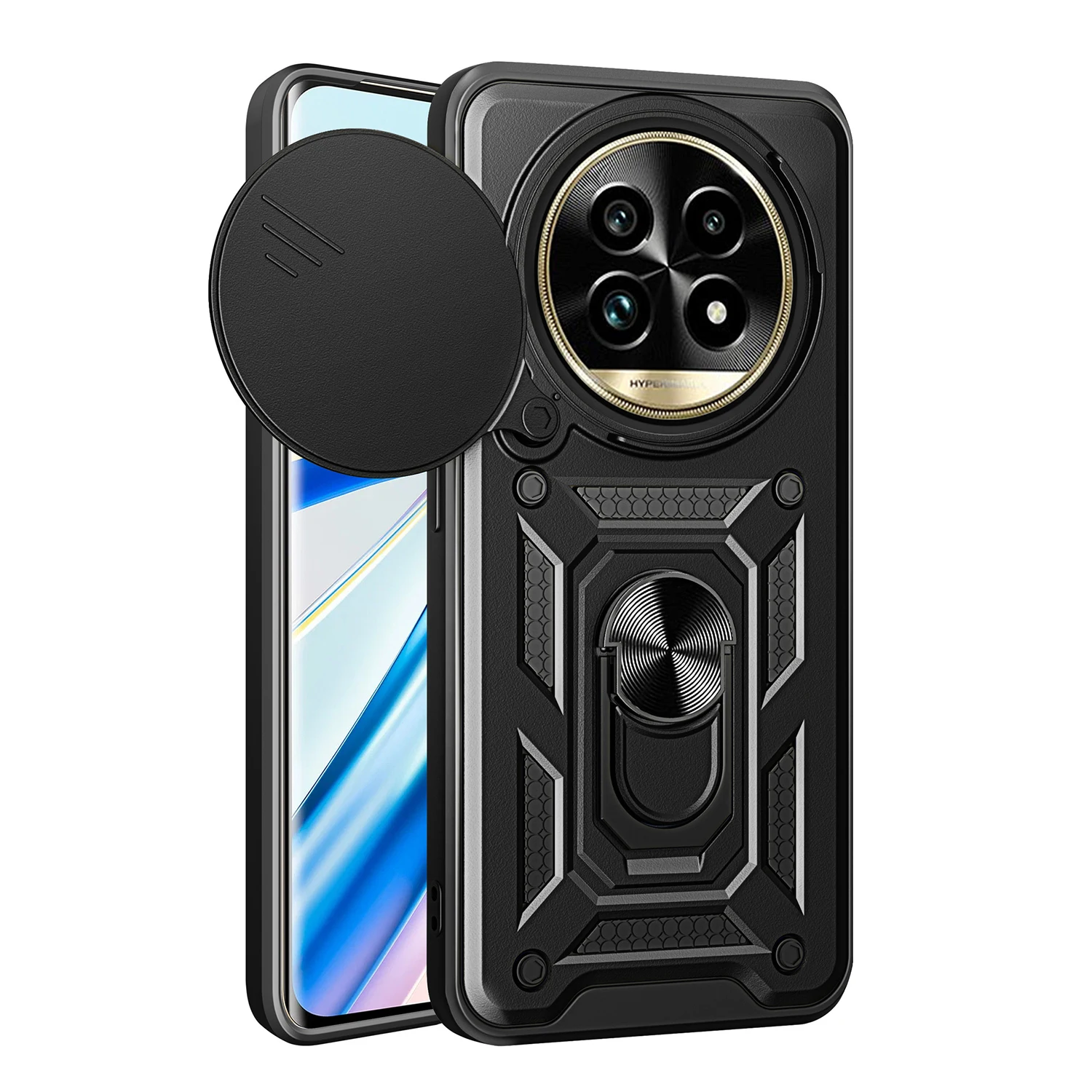 

Teroxa for Realme 13 Pro+ 5G Case Magnetic Ring Holder Kickstand Slide Cover Camera Protection Shockproof Non-Slip Bumper Shell