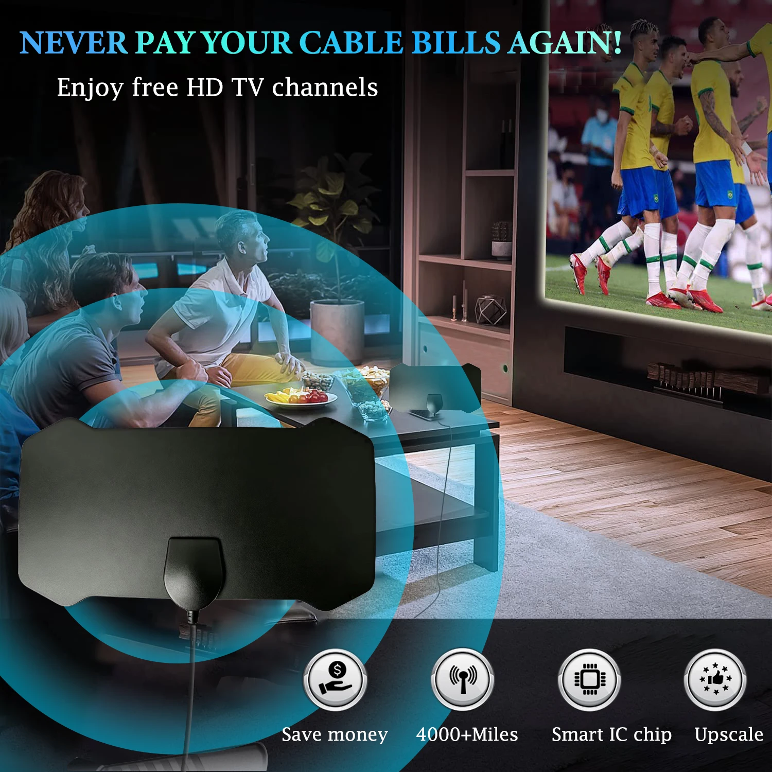 Antena de TV Digital HD 8K 4K para Interiores, 25DB, 4000 Millas, Antena HDTV DVB-T DVB-T2, Antena de TV por Cable, Antena UHF VHF DTV, Antenas de TV