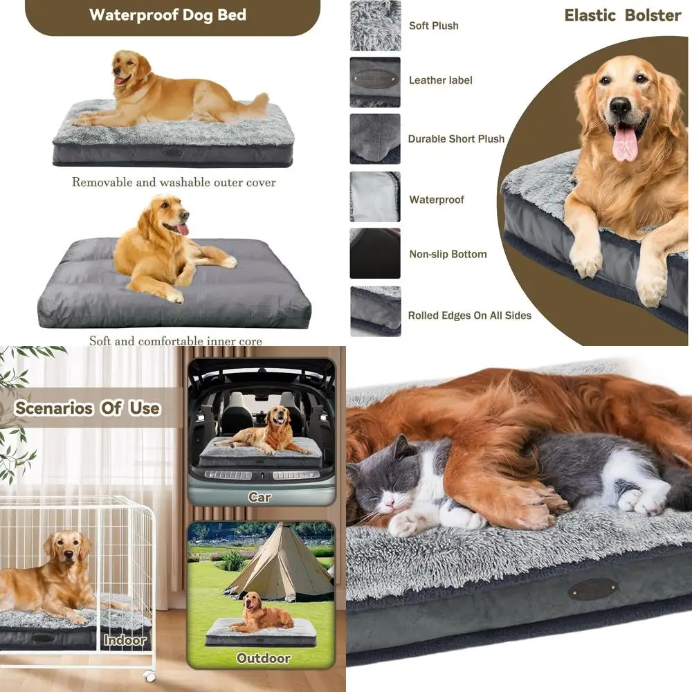 

Extra Large Dog Bed, Deluxe Plush Crate Mat, Waterproof & Washable, Non-Slip, 46x30 Grey