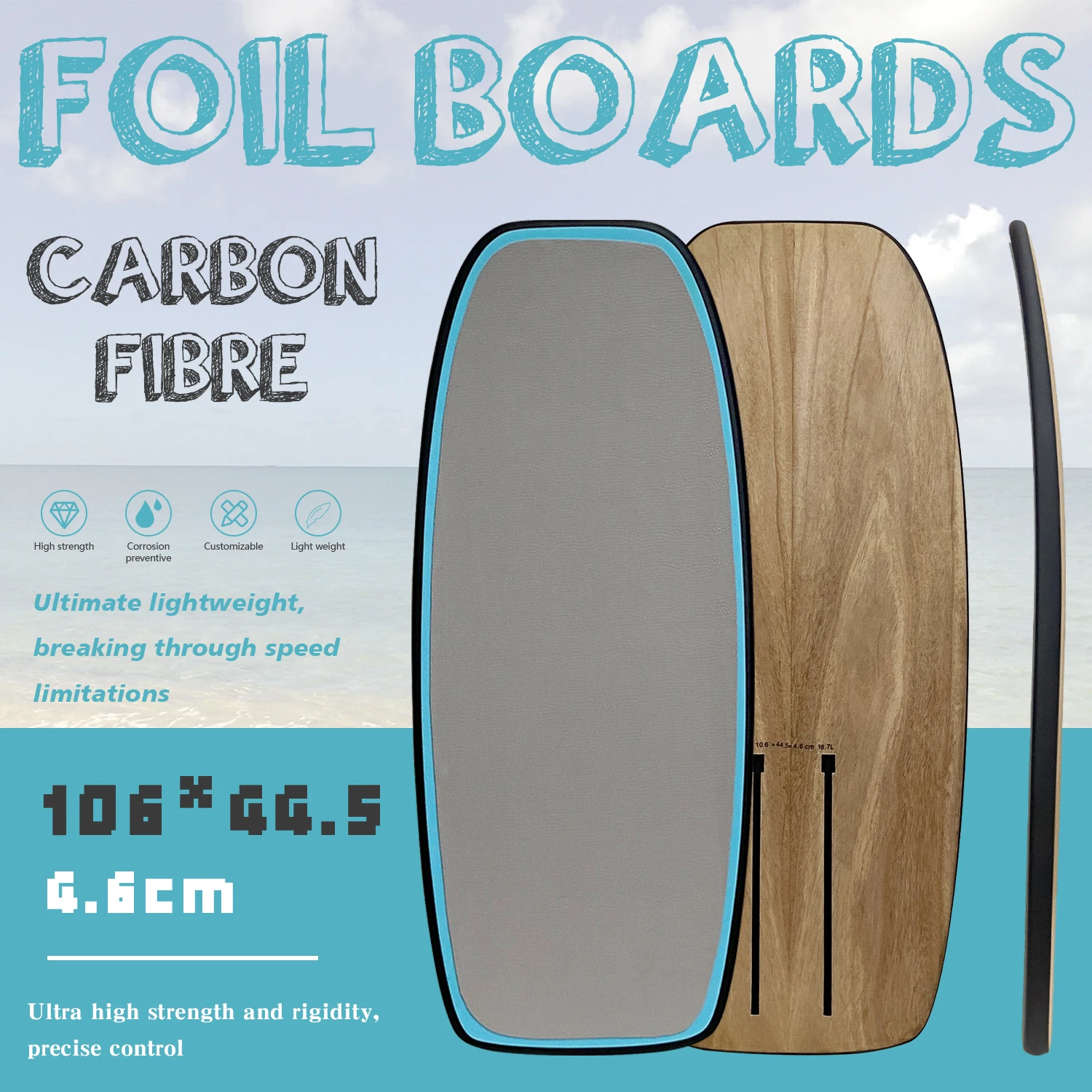106cm Carbon Board 16.7L Downwind Foil Surfboard Skimboard Kiteboards Hydrofoil Wingfoil with Bag for Kitesurfing