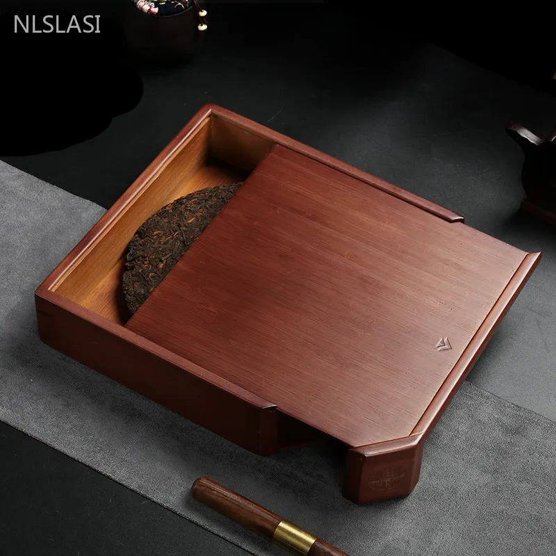 

Natural Bamboo Pu 'er Tea Storage Box Retro Bamboo Tray Single-drawer Tea Tray Chinese Traditional Tea Trays Decorative