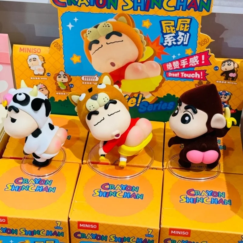 Genuíno miniso crayon shin-chan bonito animal bunda série caixa cega engraçado colecionável figura de ação decorações novidade presente modelo