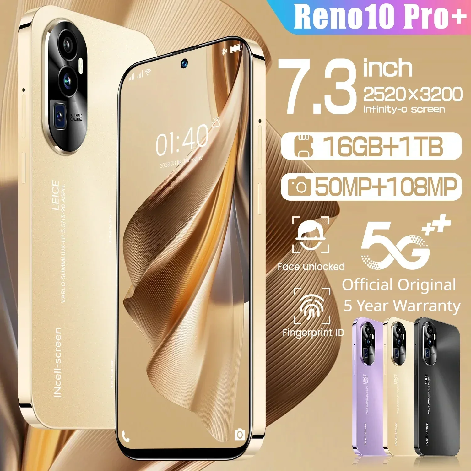 

Global Reno 10 Pro+ Smartphone 7.3-inch UHD Full Color Gamut 50MP+108MP 16G+1TB 7800Mah Android 13 NFC 5G Satellite Calling