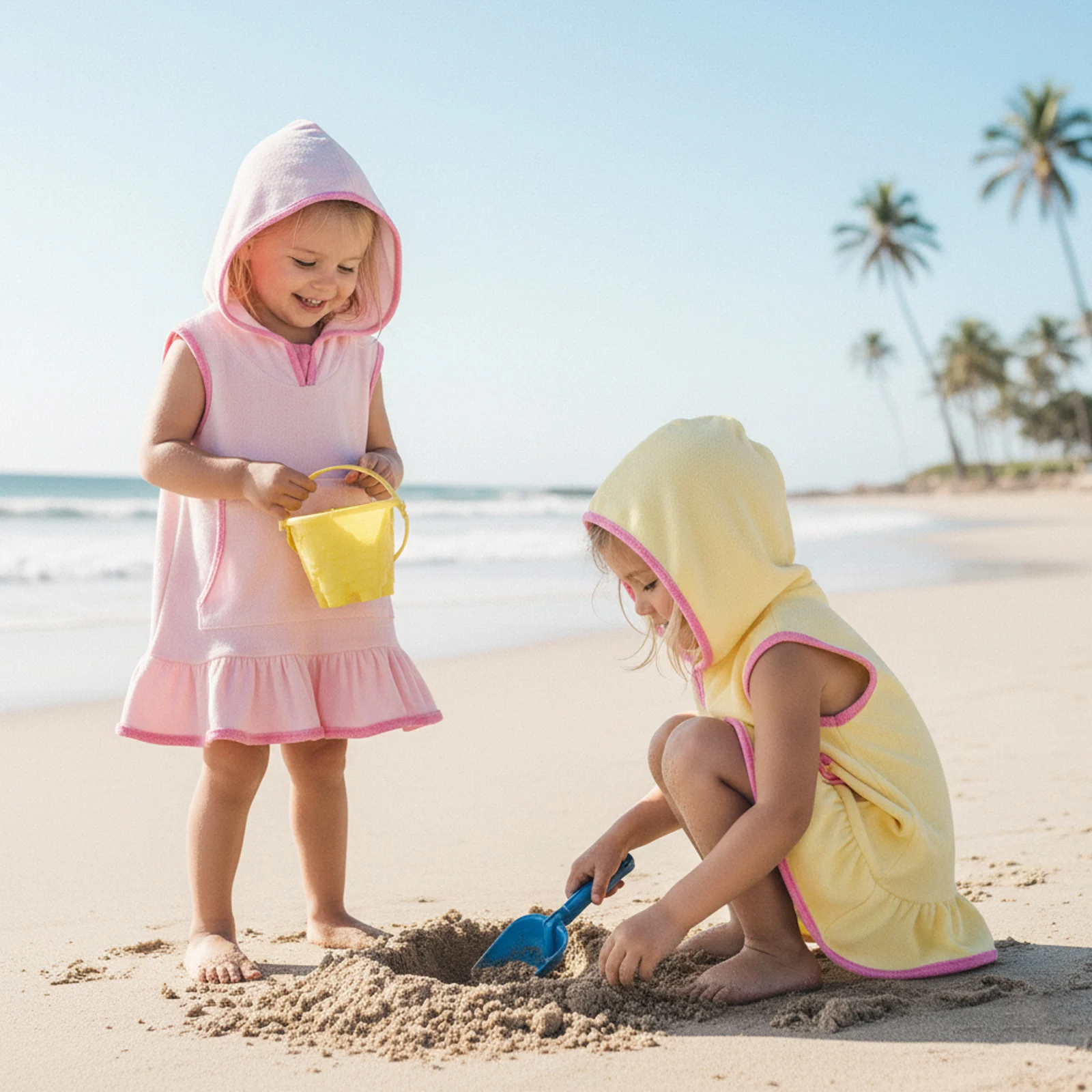 1-8Y Little Girls Comfy Swimsuit Cover Ups Sleeveless Ruffle Hem Hooded Dress for Pool Beach Kids Bathing Suit 2026 New