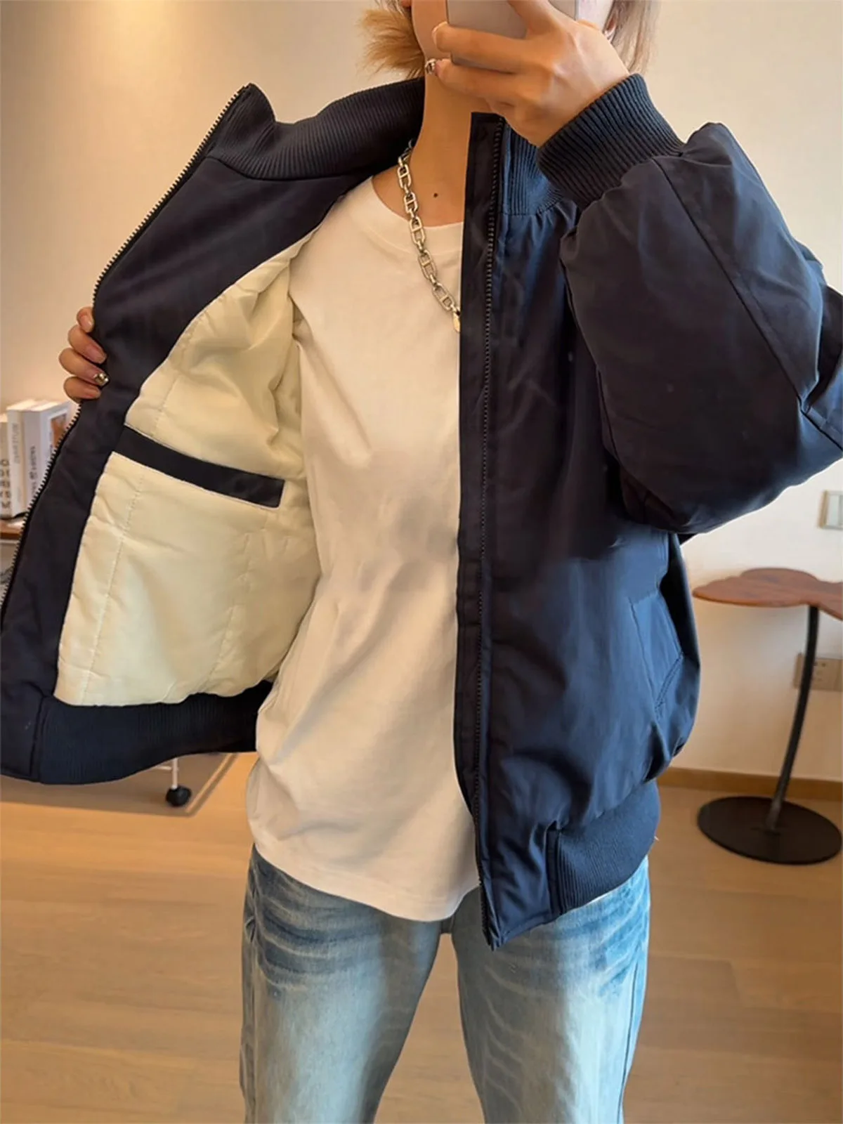 

Утепленная американская летная куртка из хлопка для мужчин, зимняя, с коротким воротником, бейсбольная, теплая, повседневная, длинная, хлопковая.