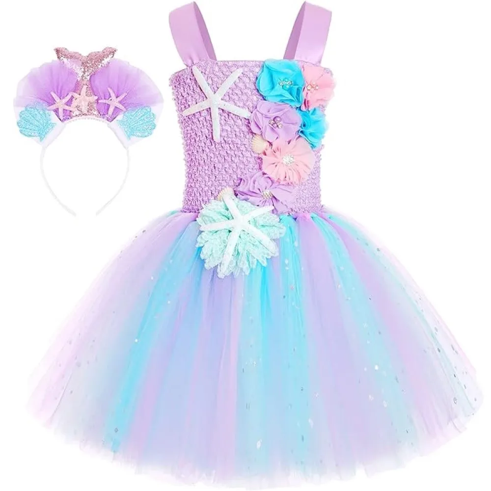 Girls Mermaid Costume Dress Mermaid Light Up Dress for Birthday Party Gifts Decorations Halloween Costumes Tutu Skirt