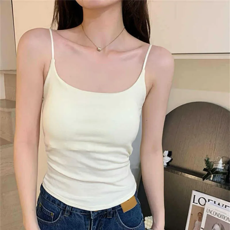 woman Korean vests short camisole sweet spicy girl pleated beauty shoulder straps chest pads wrapped base slim fit top camisoles