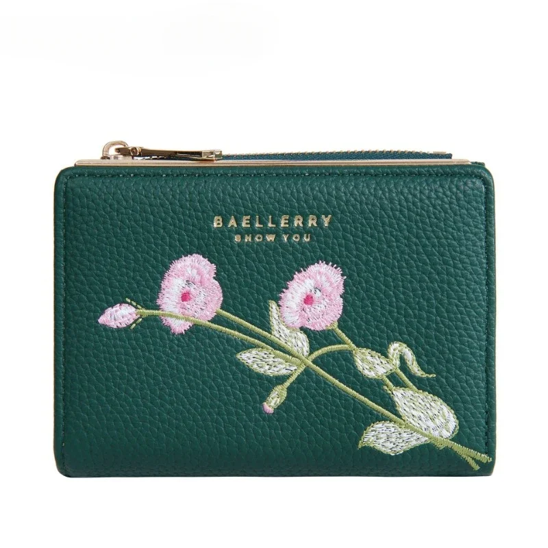 Women's Embroidered PU Leather Wallet: Slim Zip-Around Design with Multiple Card Slots & Dedicated Coin Pocket