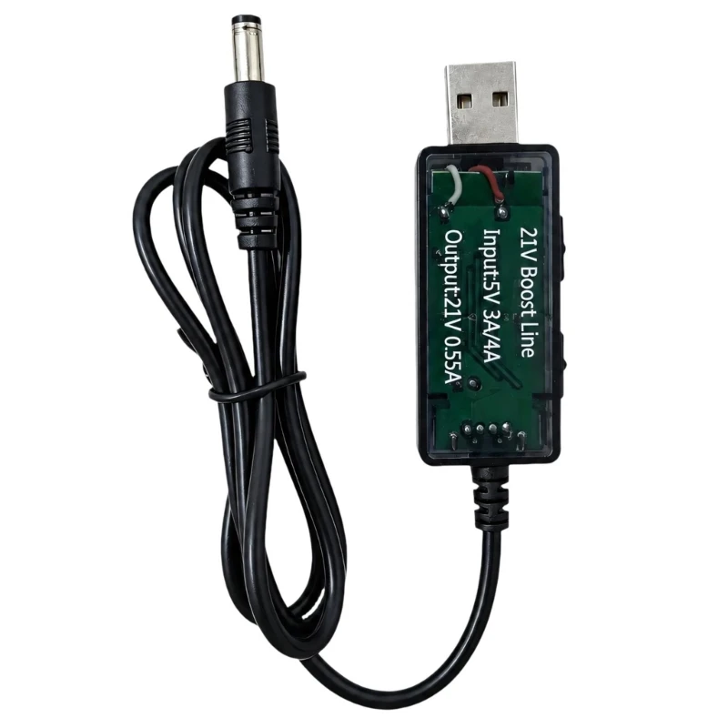 1PCS USB to DC5.5x2.1mm 21V Adapter Cable 5V to 21V Conversion for 21V Lithium Battery Systems Charging Cable