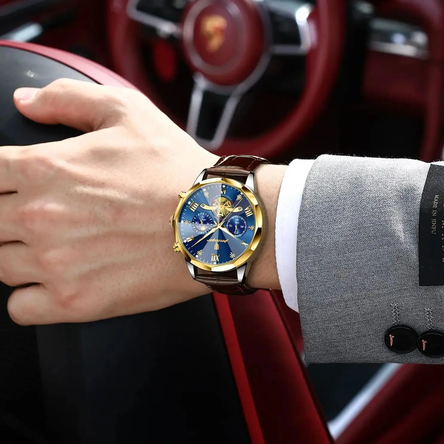 POEDAGAR العسكرية الفاخرة الرجال ساعة اليد الكوارتز مقاوم للماء مضيئة كرونوغراف جلد رجل ساعة رياضية ساعات رجالية الذكور Reloj