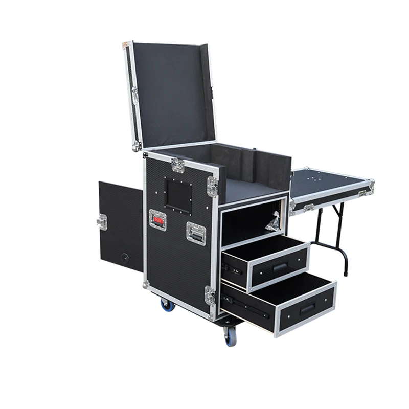Customized Tech Station Printer Router Production Rack Drawer Flight Case with Side Table