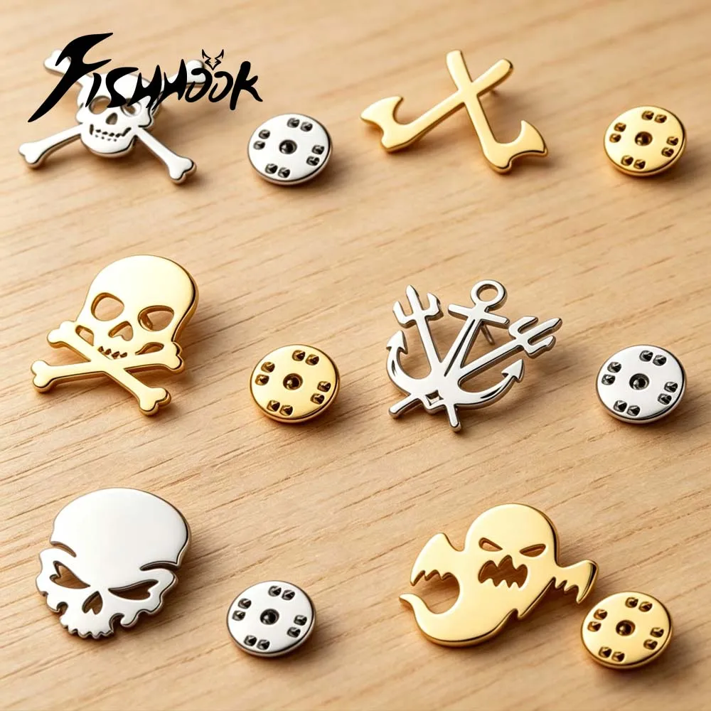 Ghost Axe Monster Ship Anchor Bag Pin Brooch Gift for Woman Men Couple Stainless Steel Breastpin Supernatural Jewelry