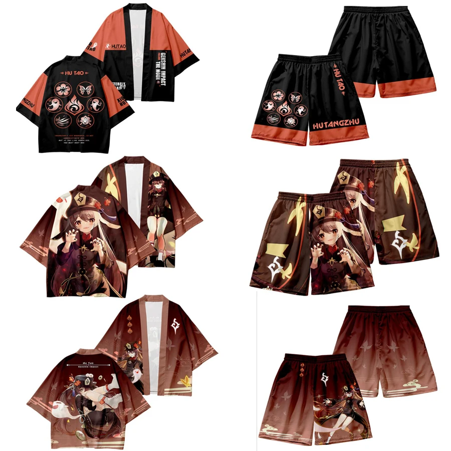 Anime genshin impacto hu tao cosplay traje haori japonês quimono cardigan camisa plus size jaquetas festa de halloween para homens