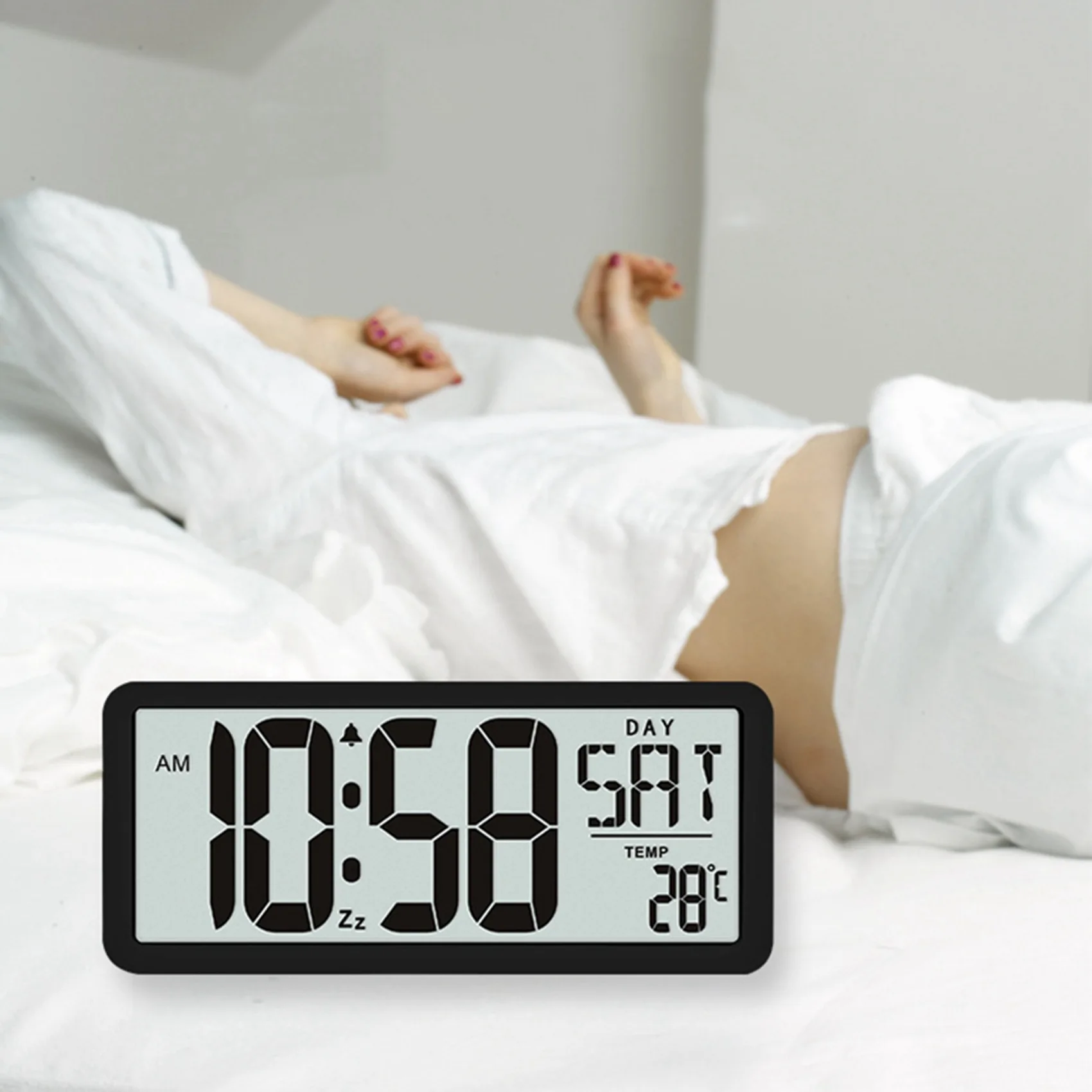 Hot Trend-2X Square Wall Clock Series, 13.8Inch Large Digital Jumbo Alarm Clock, LCD Display, Multi-Functional Upscale Desk Blac
