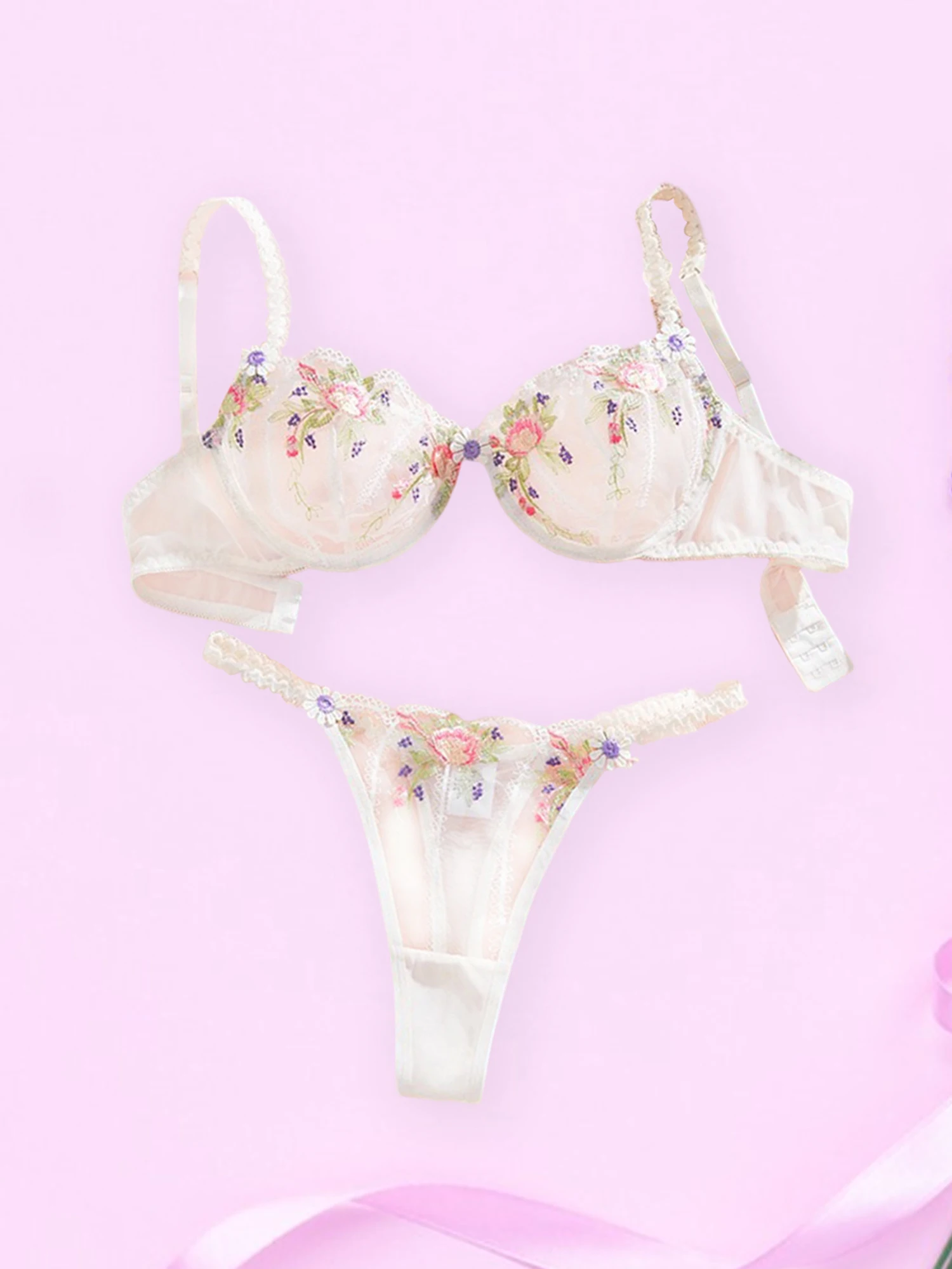 مجموعة ملابس داخلية مثيرة من الدانتيل مع تطريز زهور وحمالة صدر رافعة متطابقة لملابس نوم بيبي دول مغرية #5