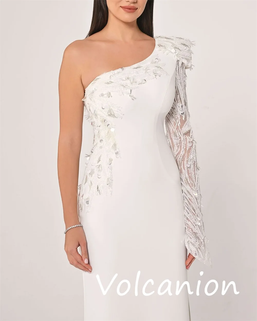 Customized Modern Style Jersey Sequined Trumpet One-shoulder Long Dresses Bespoke Occasion Intricate Retro