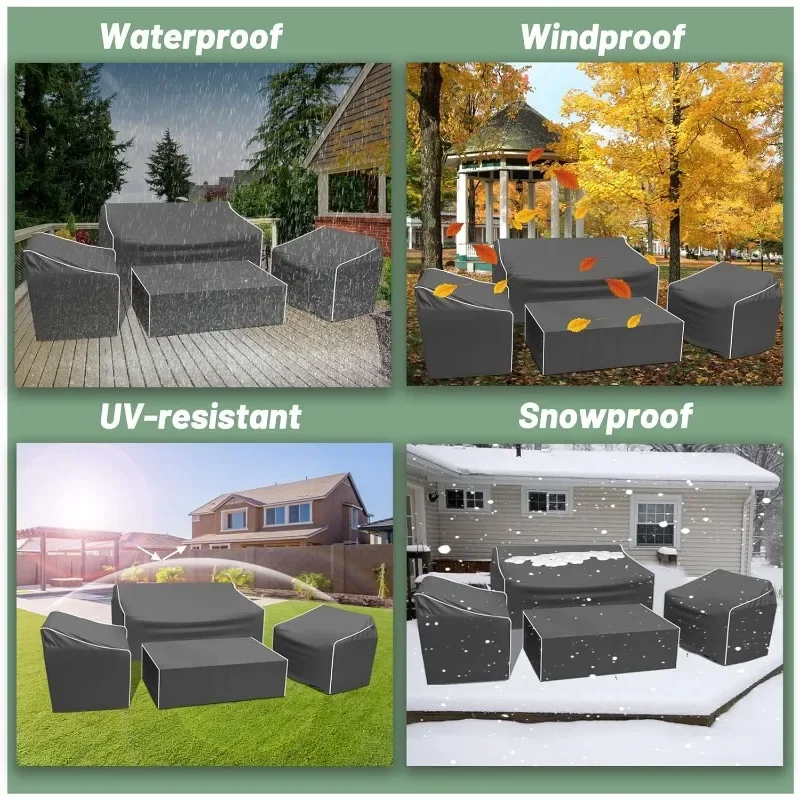 

High quality Waterproof for Lawn Patio Chairs, Loveseat and Coffe Table, Grey Patio Furniture Cover 4-Piece Set