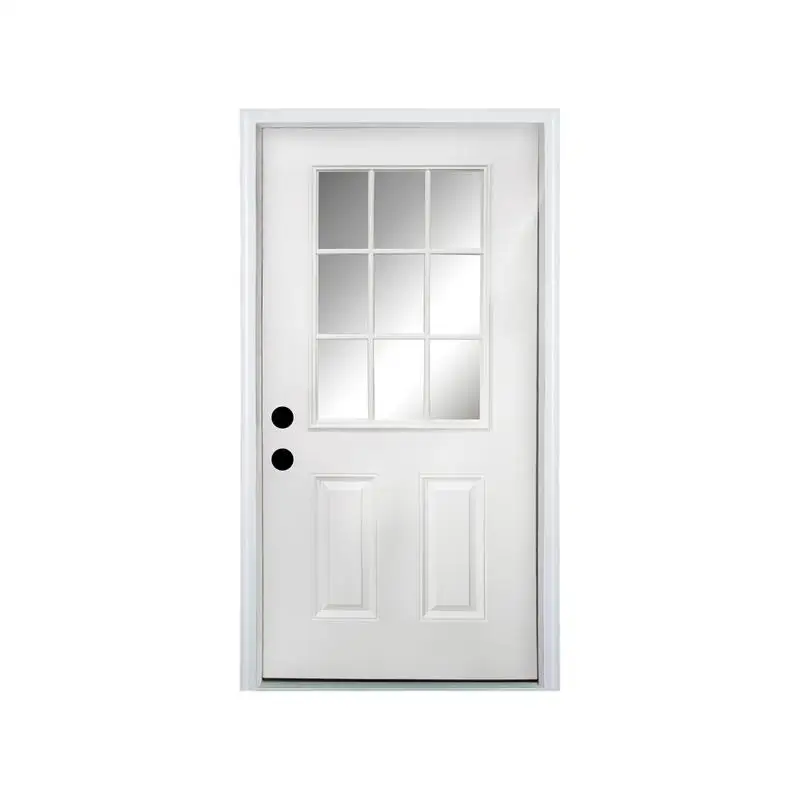

36x80 Fiberglass Entry Door with Brickmould, 4-9/16" Vinyl Frame, 9 Lite Low-E Glass, Primed Front Door for Home's Entrance,