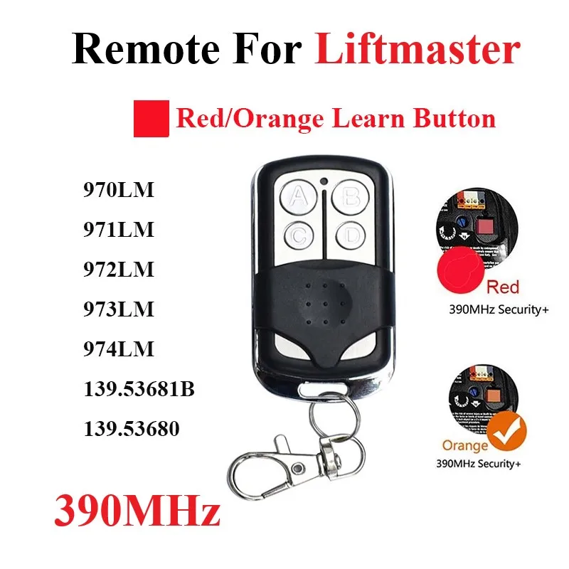 

For 970LM 971LM RED or ORANGE Learn button Security+ 390MHz Gate Door Remote Replacement