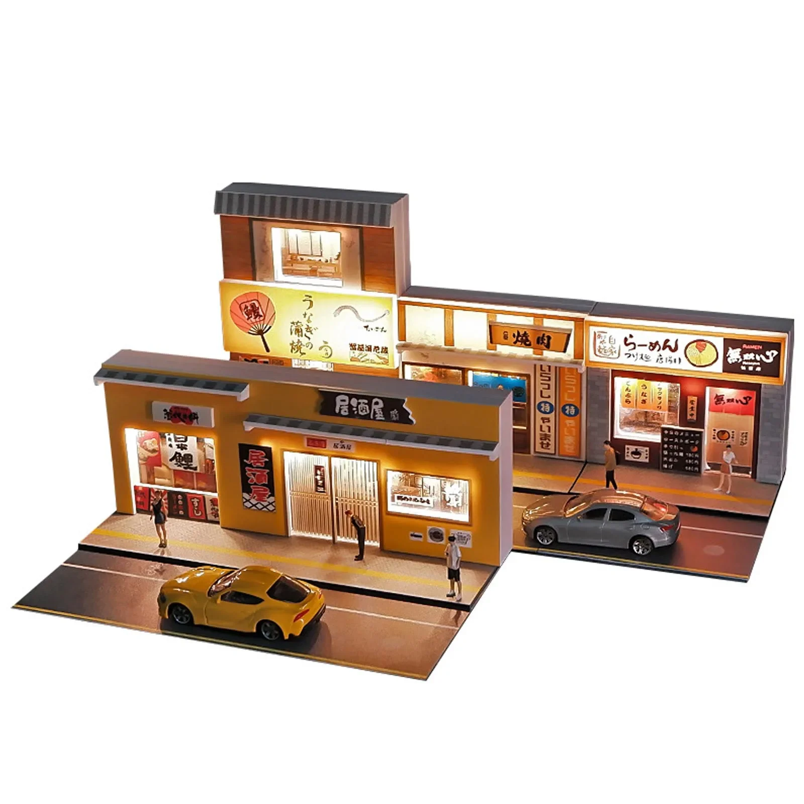 1: 64 Miniature City Street Scene Model Kit with Lighting Hand Assembled Simulation Scene Shooting Props Toy Gift for Friends