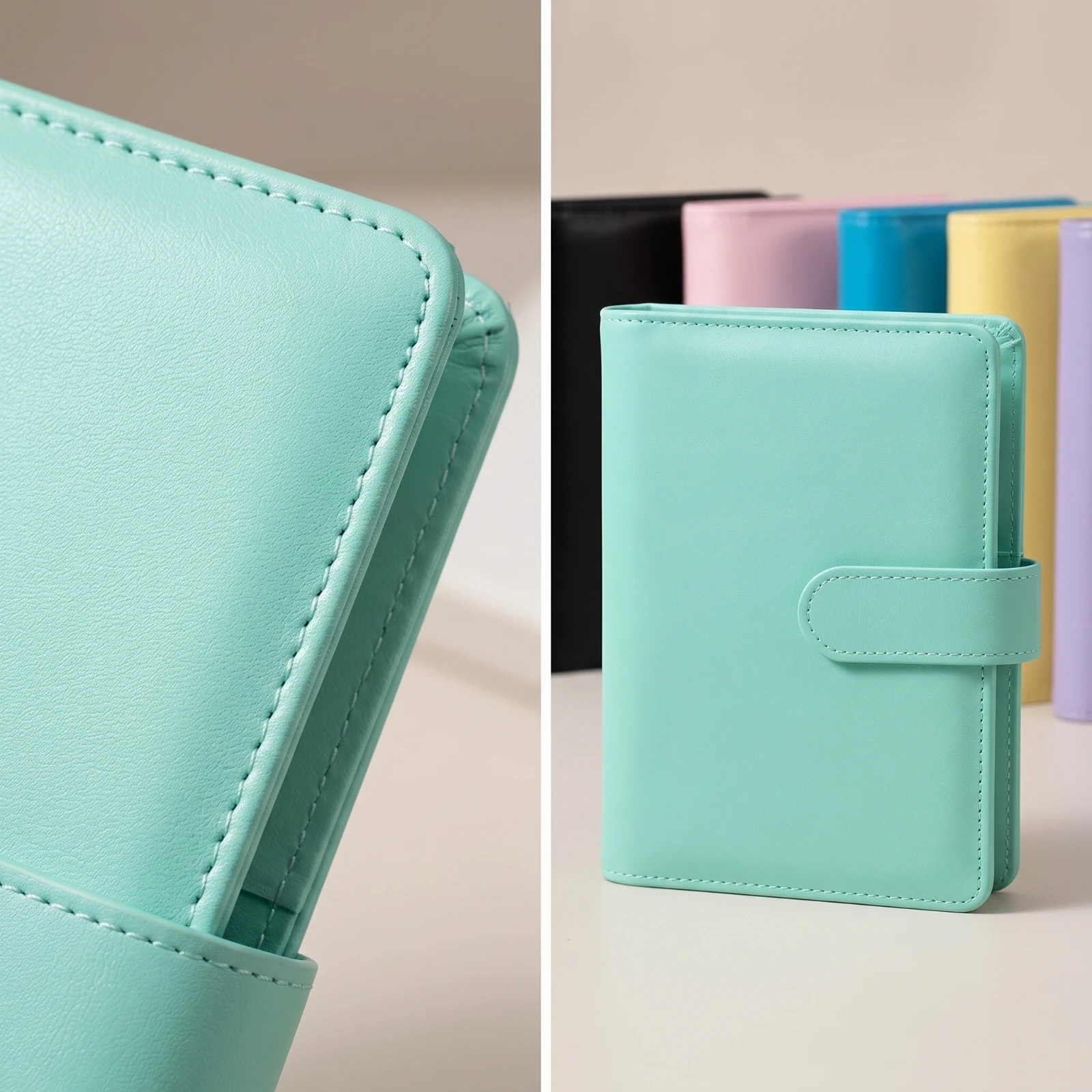 6 Pieces A6 Binder with Pockets Leather-Look Refillable Notebook Binder Loose-Leaf Notebook Reusable Refillable Journal Compact