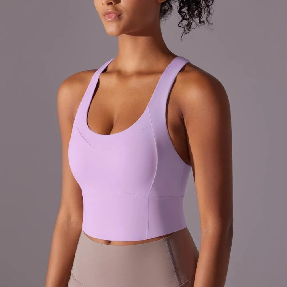 MIML Women's Nude Feel Solid Color Seamless One-Piece Cup Vest Crossback Yoga Sports Bra Running Fitness Gym Underwear 2025
