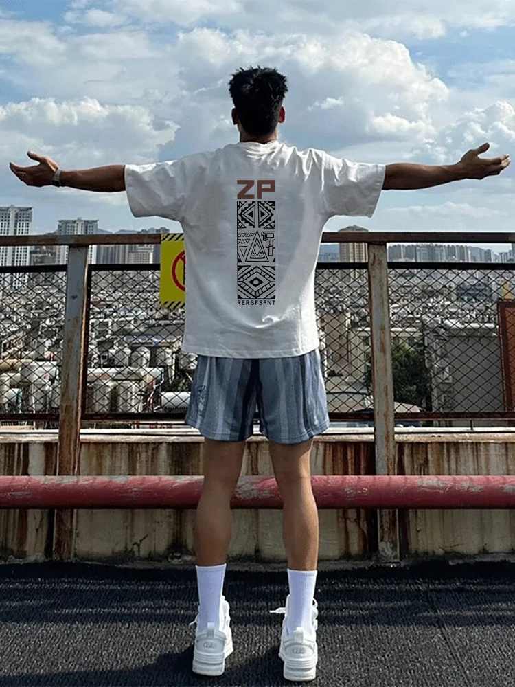 

American Sle Casual Heavyweight ort Sve T-irt Men's Summer Pure Cotton Retro Simple Print oulder Loose Cotton Top