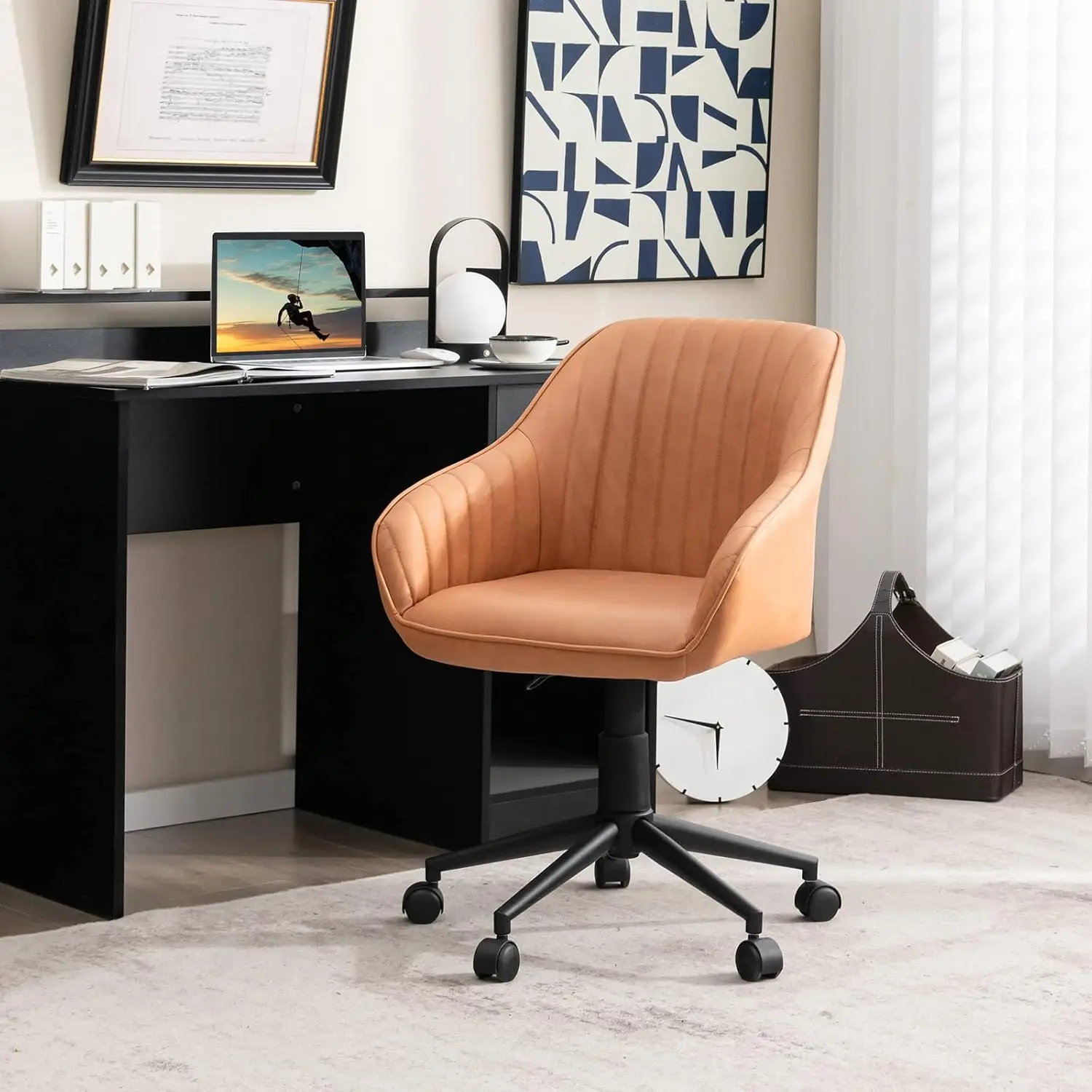 Mid-Back Faux Leather Office & Vanity Chair, Ergonomic Swivel Seat For Home Desk, Customized