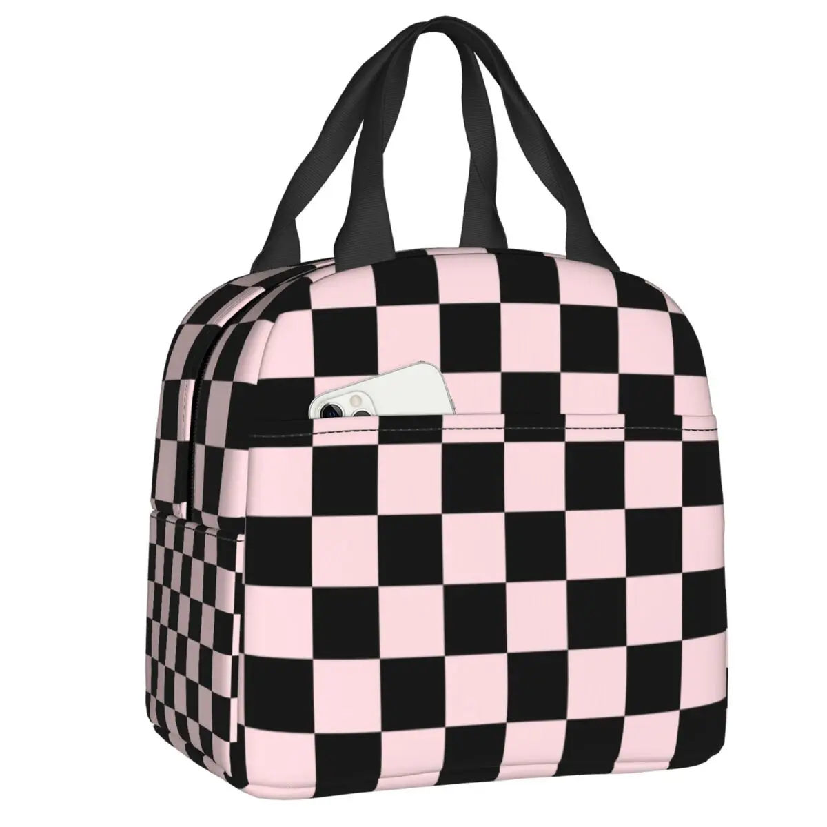 Electric Yellow And Burgundy Red Checkerboard Plaid Thermal Insulated Lunch Bag Women Resuable Lunch Container