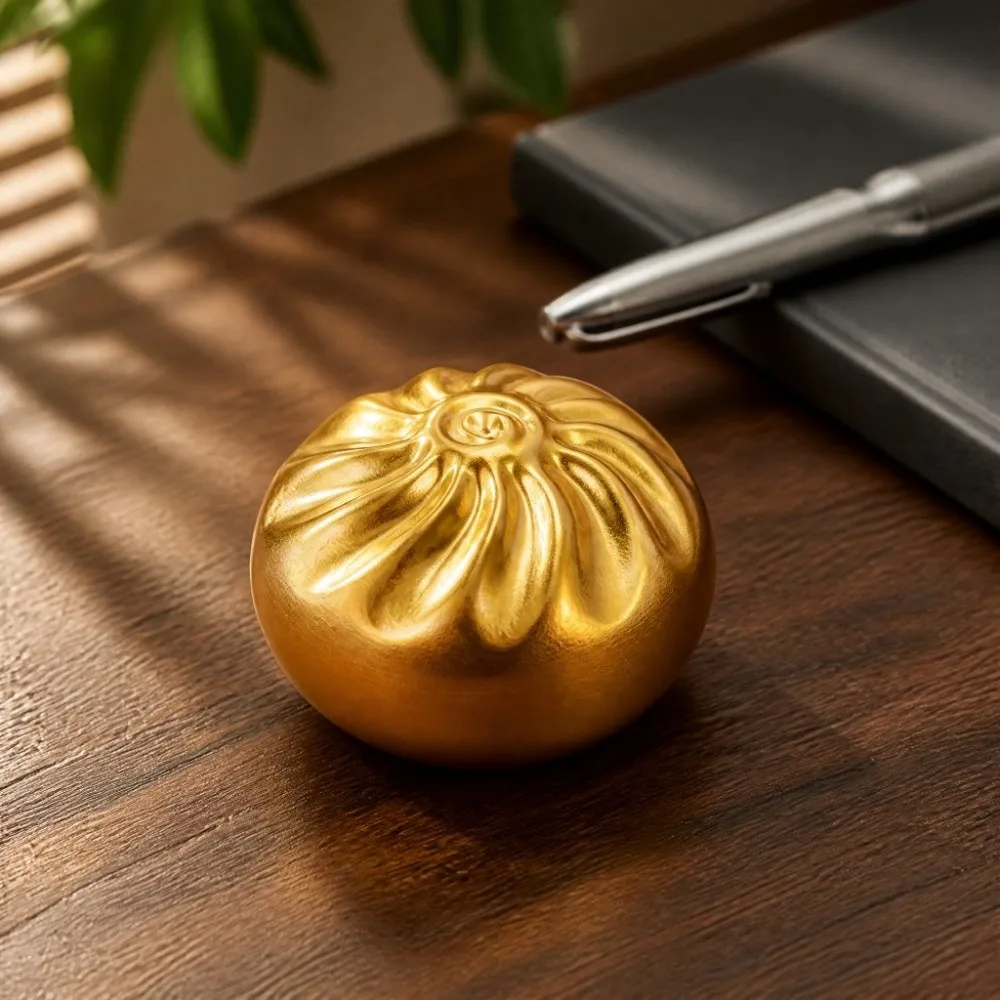 Retro Brass Brass Bao Bun Figurine Chinese Style Realist Fortune Bun Ornament Wealth Decor Steaming Lucky Pouch Figurine
