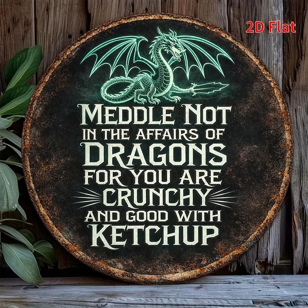 Vintage Funny Dragon Quote Aluminum Wall Art 8 Inch Waterproof Durable Decor For Living Room Bedroom Office Game Room Bar