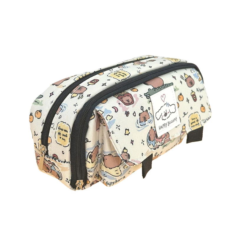 Capybara-estuche de lápices de perro y gato, bolsa de lona portátil de gran capacidad, almacenamiento de papelería, bolso multifuncional para bolígrafos, regalo para estudiantes