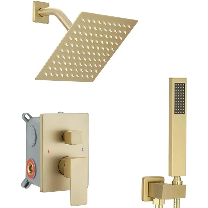 

Shower System 8 Inch Bathroom Luxury Rain Mixer Shower Combo Set Wall Mounted Rainfall Shower Head and Handheld System Shower