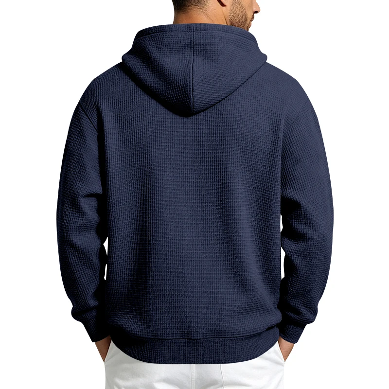 Herren Frühling und Herbst Einteiliger Waffel-Strick 1/4 Reißverschluss Lässiger Loser Kapuzenpullover, Geeignet für den Täglichen Gebrauch – Detail 34