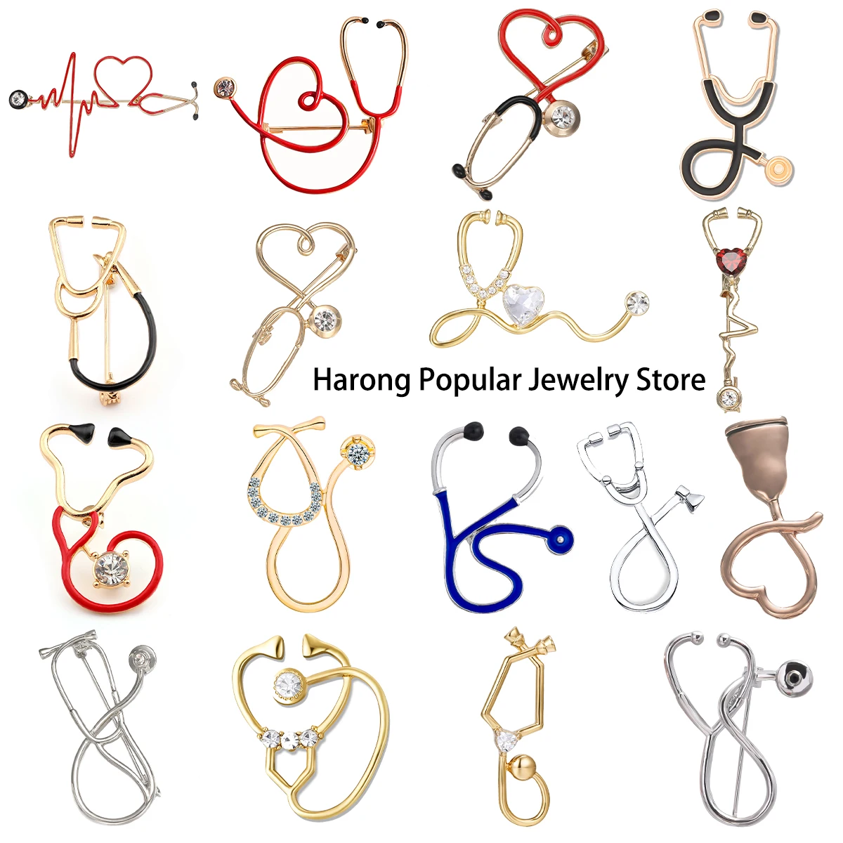 Harong Cute Nursing Heart Stethoscope Pins Brooch Zircon Medical Lapel Lanyard Bag Coat Badge Gift for Nurse Doctor Student