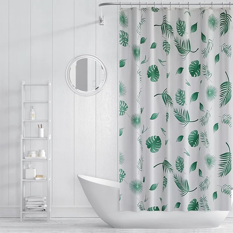 Waterproof Shower Curtain Liner PEVA Bathroom shower Curtains Green Leaves Design Bath Curtain With Hooks Whole Sale New Fashion