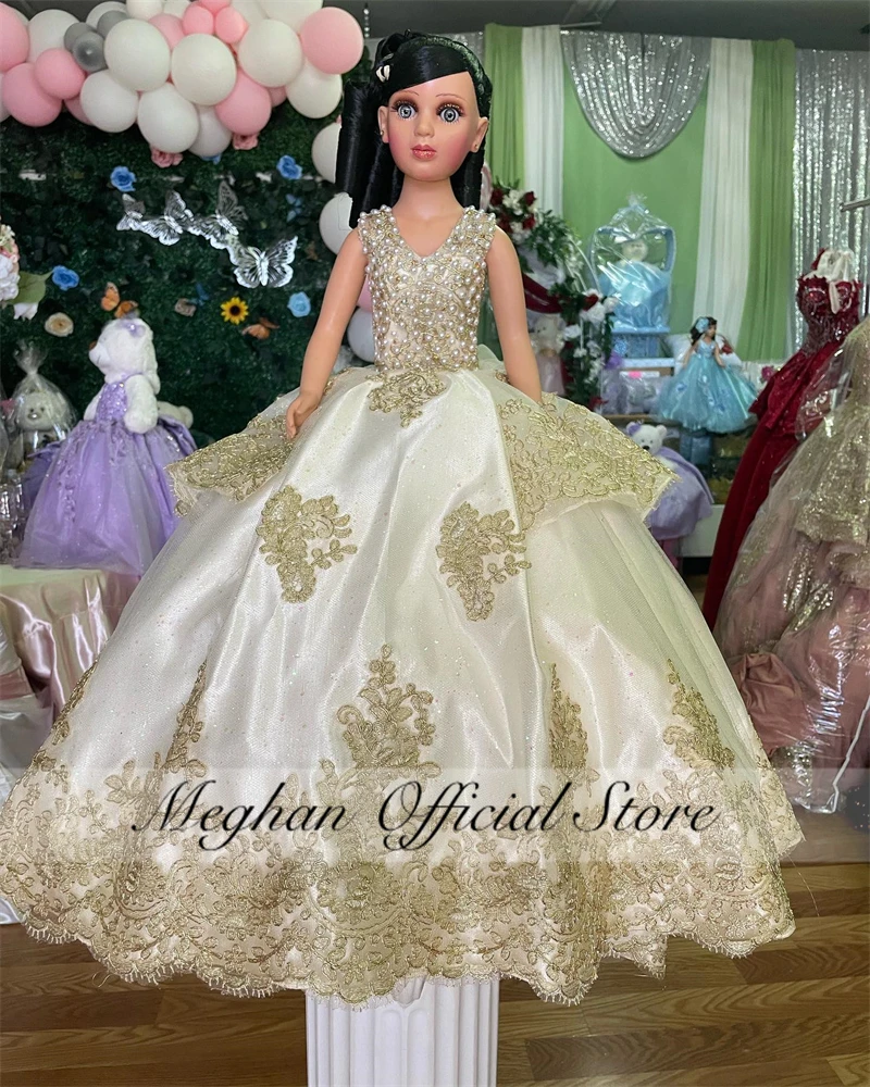 

Gold V Neck Beaded New For Barbie Outfit Doll Clothes Wedding Dress Princess Gown Fashion Bride Dresses Appliques Customized