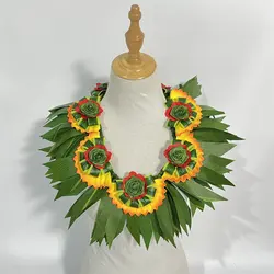 Tongan Kahoa Style Lei con Ti Leaf Foam Hala Flower Green Rose 2024 Graduation Lei personalizza l'alta qualità fatta a mano