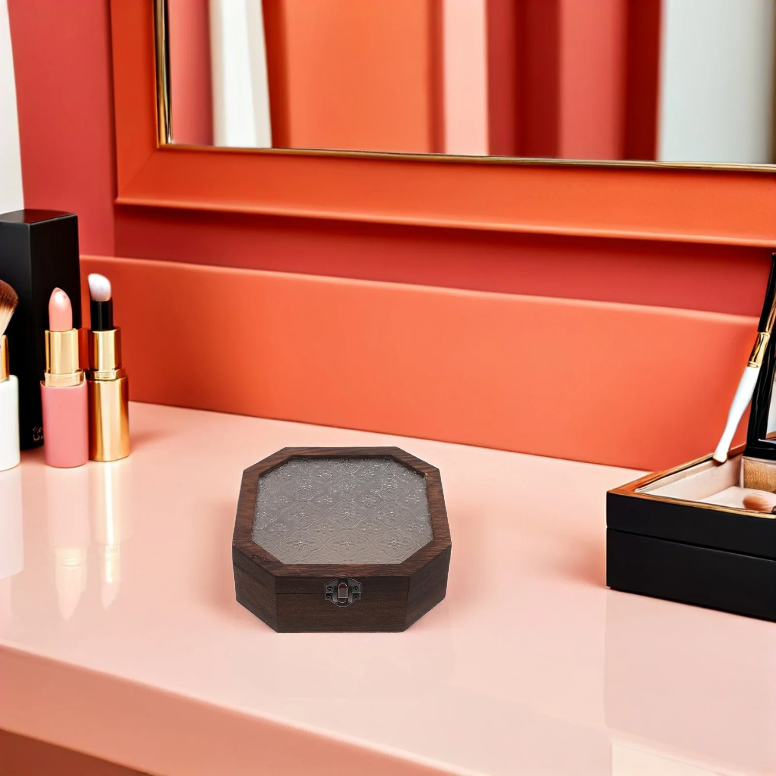 منظم المجوهرات الخشبية علبة حلية عتيقة غطاء زجاجي تخزين ريفي الصدر تذكارات صندوق عرض حامل ديكور