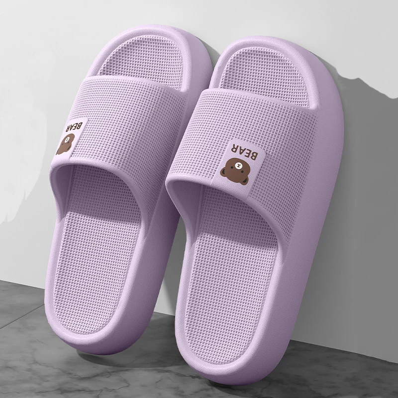 Cute Bear Thick Platform Slippers Women Comfortable Eva Soft Sole Non Slip Home Slides Woman Outdoor Cloud Slippers Couple Shoes view 5