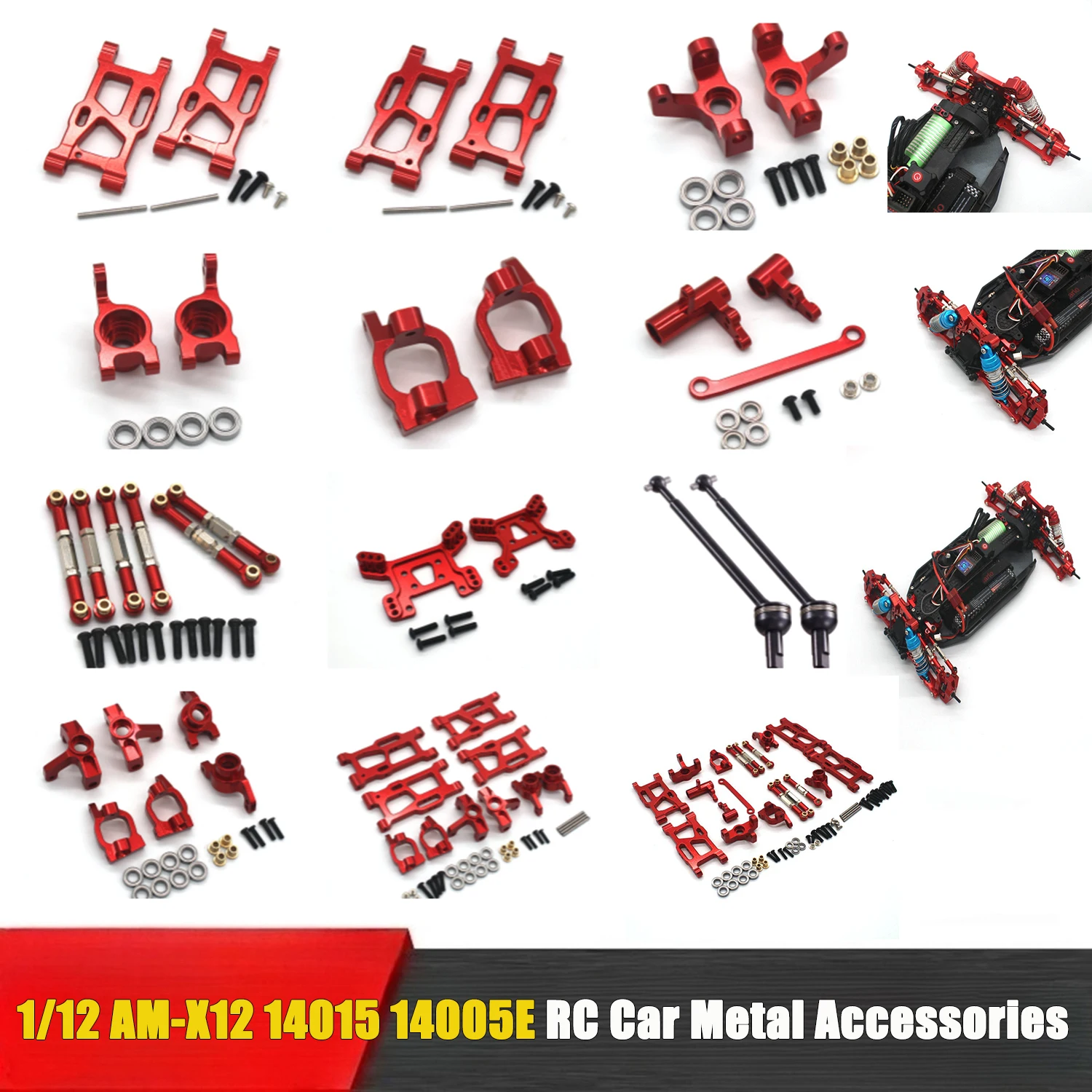 1/12 AM-X12 14015 14005E RC Car Metal Accessories Red Collection Swing Arm C Seat Steering Assembly Steering Cup Pull Rod Cup
