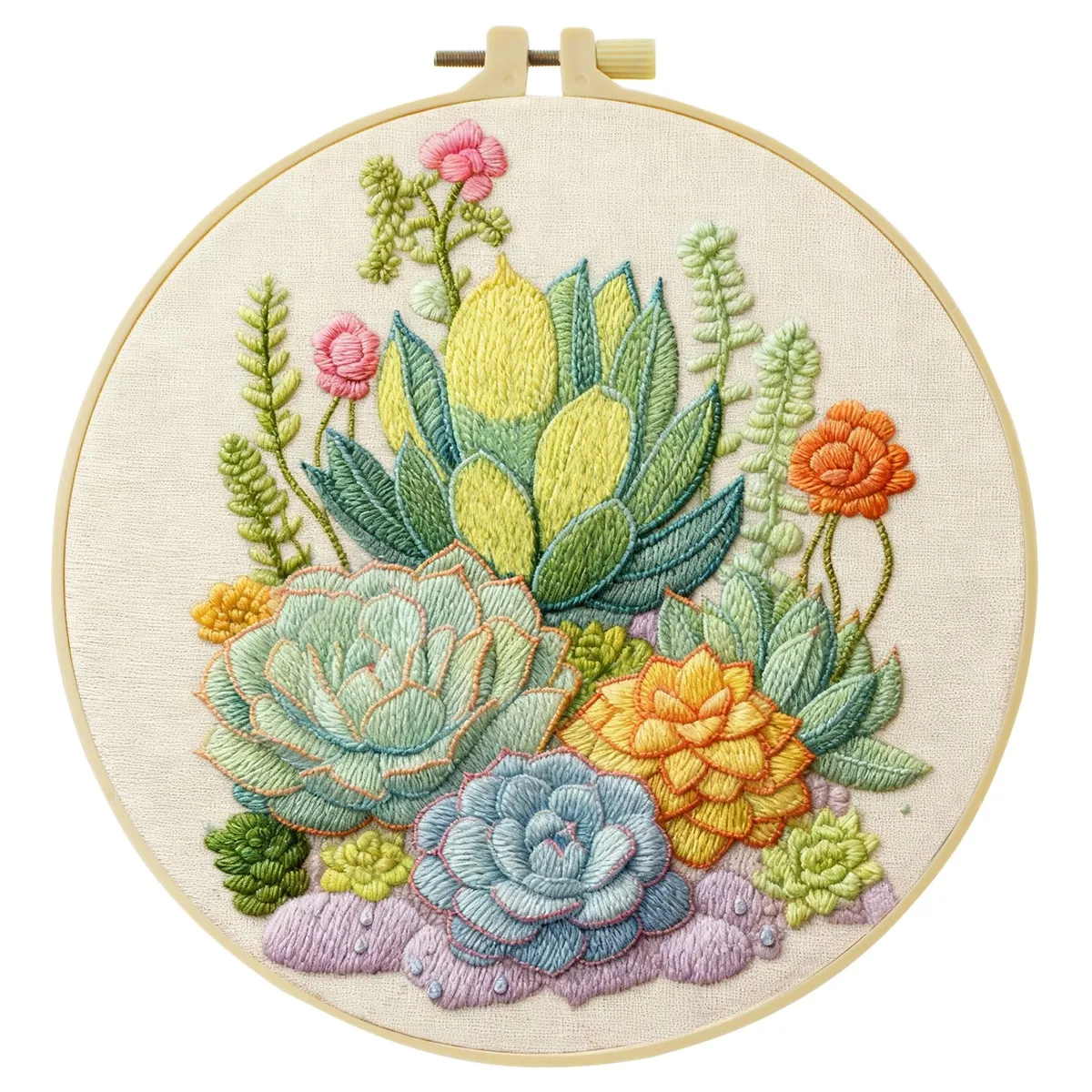1 Stück 20X20CM/15X15CM 7,87/6,3 Zoll Kaktus-ähnliche Pflanzen Stickerei Starter-Kit DIY-Kit DIY-Stickerei-Set Handarbeiten Heimdekoration – Detail 4