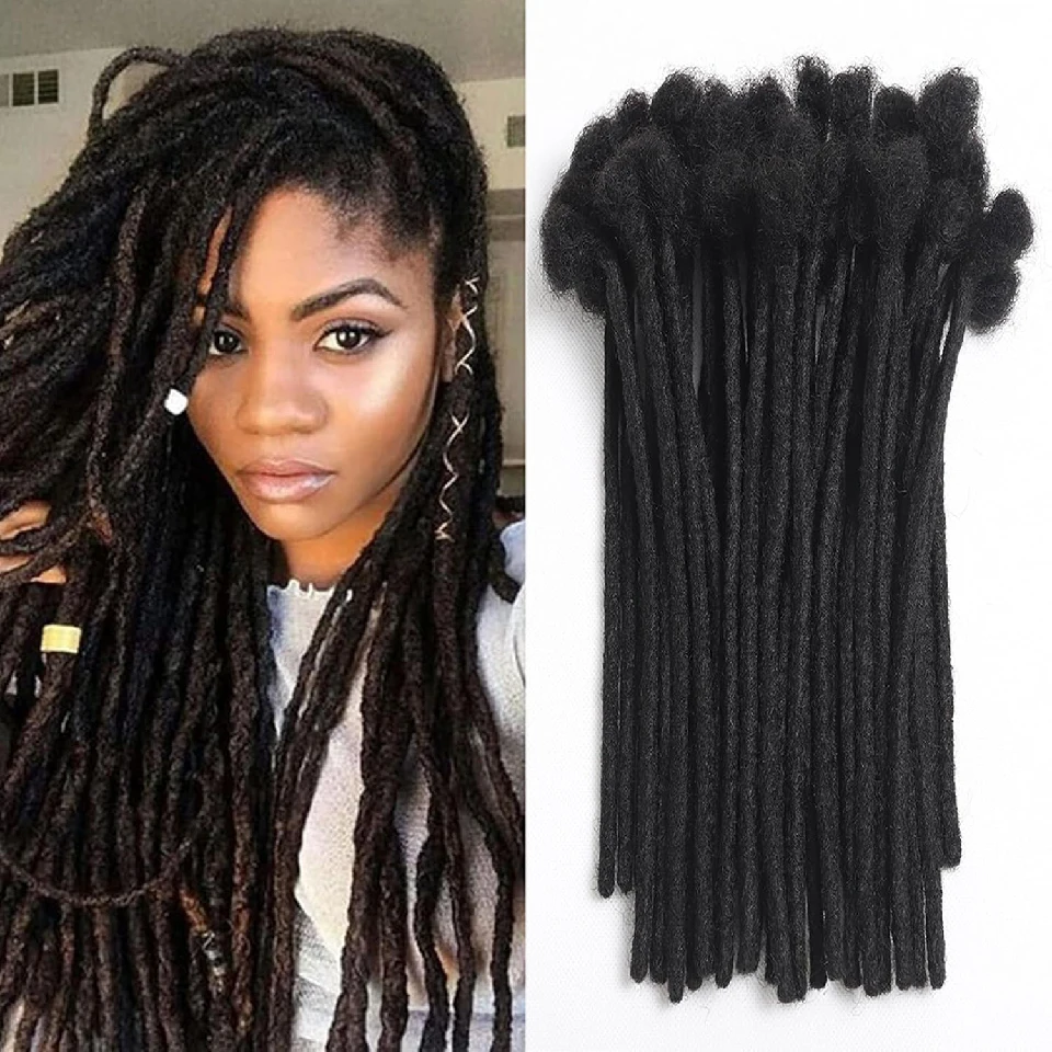 Afro Fully Handmade Permanent Loc Extensions Human Hair 0.8 cm Width Dreadlock Extensions Human Hair For Men/Women/Kids 10-40Pcs